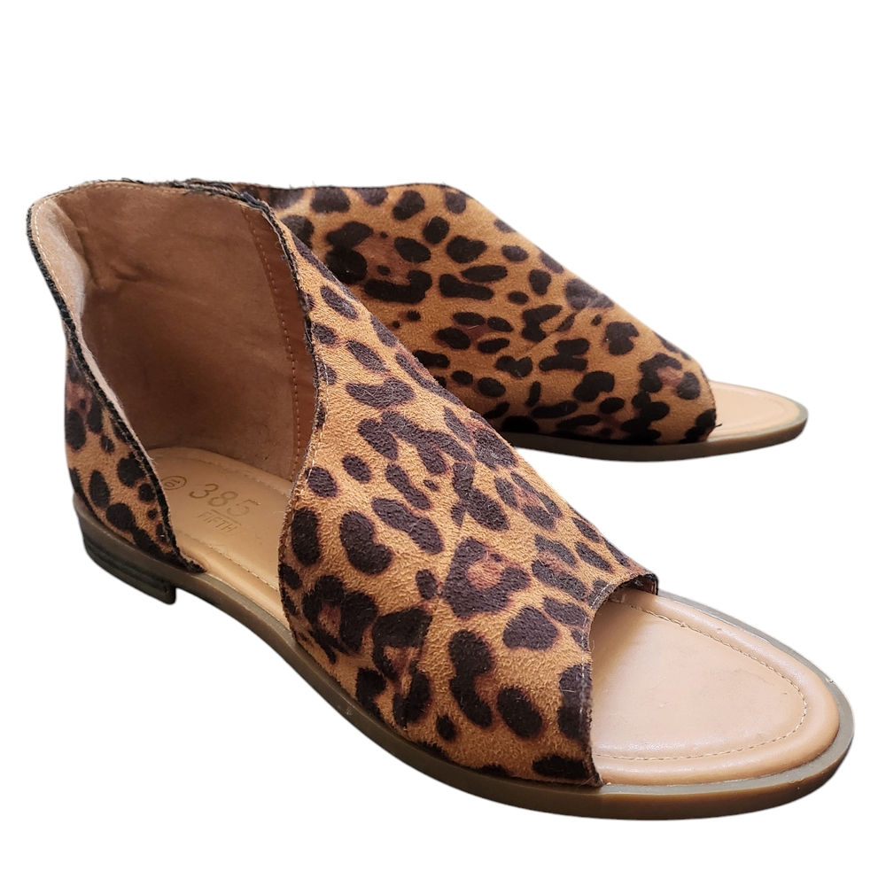 Leopard Print Asymmetrical Wrap Vegan Leather Open-Toe Sandals